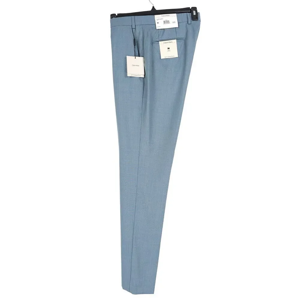 Calvin Klein Mens Slim Fit Suit Pants 42x30 Green Solid Stretch Wool Sharkskin